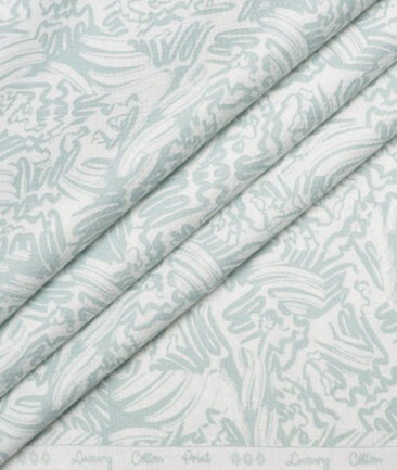 Monza  Luxury Cotton Printed Shirting Fabric (White & Green)