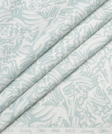 Monza  Luxury Cotton Printed Shirting Fabric (White & Green)