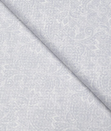 Monza  Luxury Cotton Printed Shirting Fabric (White & Grey)