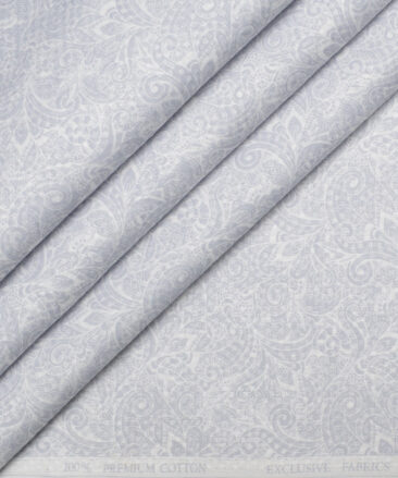 Monza  Luxury Cotton Printed Shirting Fabric (White & Grey)