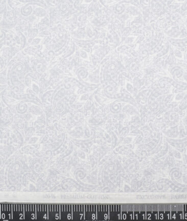 Monza  Luxury Cotton Printed Shirting Fabric (White & Grey)