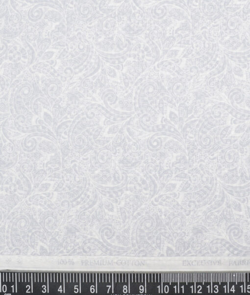 Monza  Luxury Cotton Printed Shirting Fabric (White & Grey)