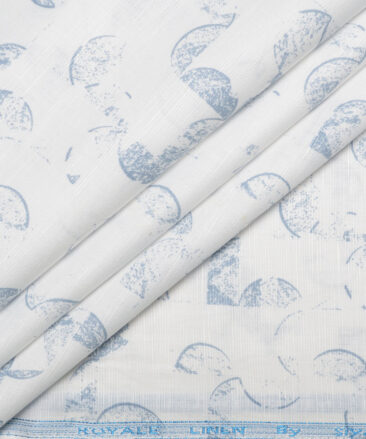 Siyaram's  Cotton Linen Printed Shirting Fabric (White & Blue)