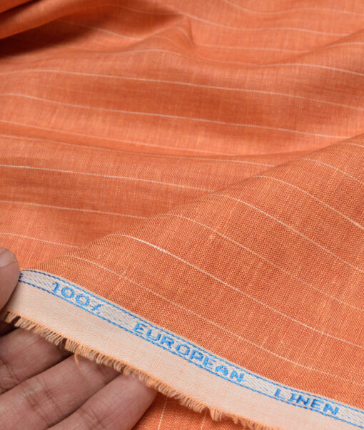 Siyaram's 60 LEA European Linen Striped Shirting Fabric (Blazer Orange)