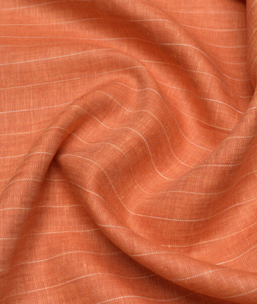Siyaram's 60 LEA European Linen Striped Shirting Fabric (Blazer Orange)