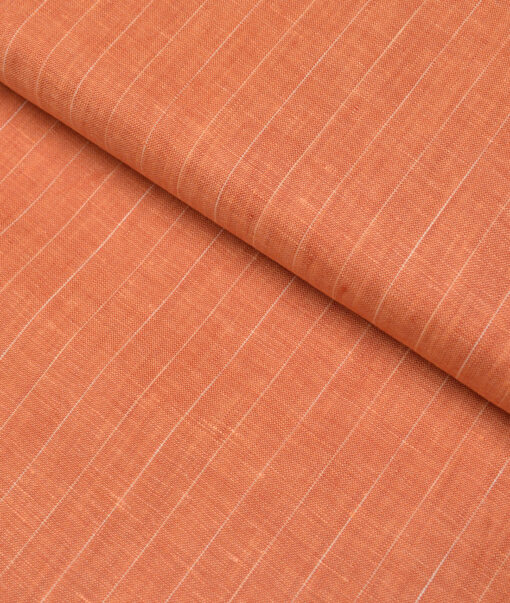 Siyaram's 60 LEA European Linen Striped Shirting Fabric (Blazer Orange)