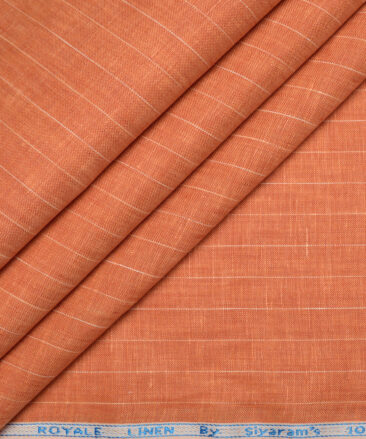 Siyaram's 60 LEA European Linen Striped Shirting Fabric (Blazer Orange)