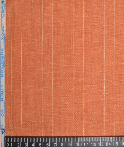 Siyaram's 60 LEA European Linen Striped Shirting Fabric (Blazer Orange)
