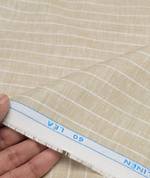 Siyaram's 60 LEA Pure Linen Striped Shirting Fabric (Natural Beige)