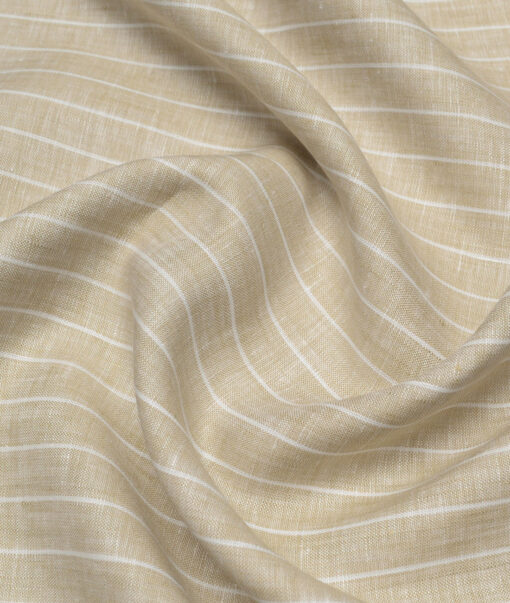 Siyaram's 60 LEA Pure Linen Striped Shirting Fabric (Natural Beige)