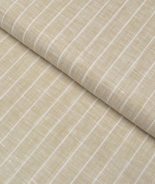 Siyaram's 60 LEA Pure Linen Striped Shirting Fabric (Natural Beige)