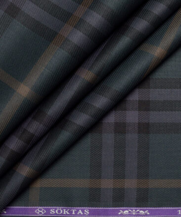 Soktas  Giza Cotton Checks Shirting Fabric (Dark Green)