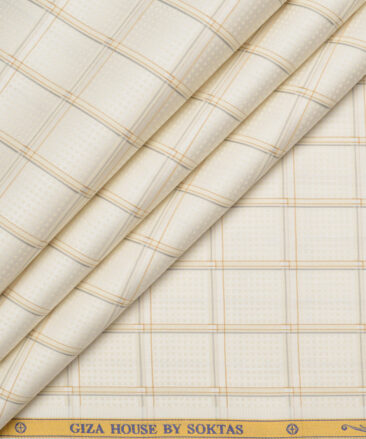 Soktas  Giza Cotton Checks Shirting Fabric (Cream)