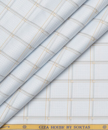 Soktas  Giza Cotton Checks Shirting Fabric (Sky Blue )
