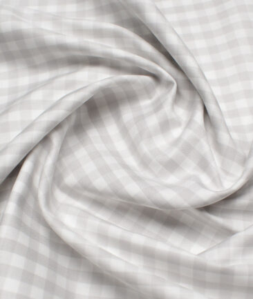 Soktas  Giza Cotton Checks Shirting Fabric (White & Grey)