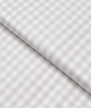 Soktas  Giza Cotton Checks Shirting Fabric (White & Grey)