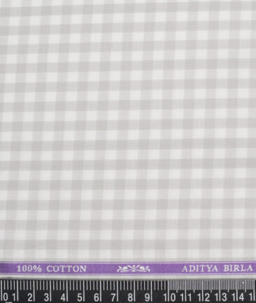 Soktas  Giza Cotton Checks Shirting Fabric (White & Grey)