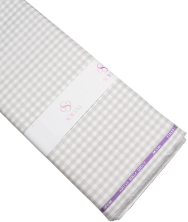 Soktas  Giza Cotton Checks Shirting Fabric (White & Grey)