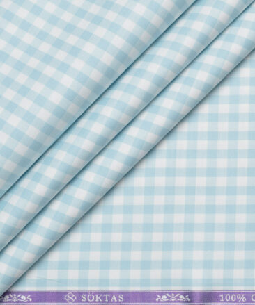 Soktas  Giza Cotton Checks Shirting Fabric (White & Mint Green)