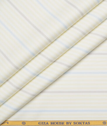 Soktas  Giza Cotton Striped Shirting Fabric (Yellow)