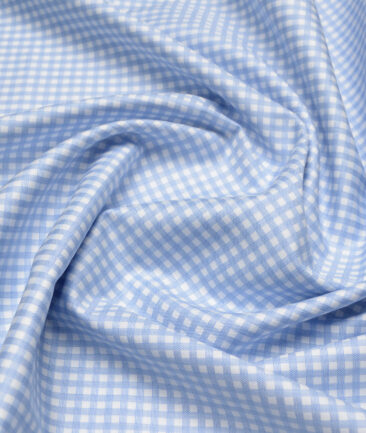 Soktas  Giza Cotton Checks Shirting Fabric (White & Blue)