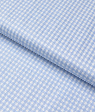 Soktas  Giza Cotton Checks Shirting Fabric (White & Blue)
