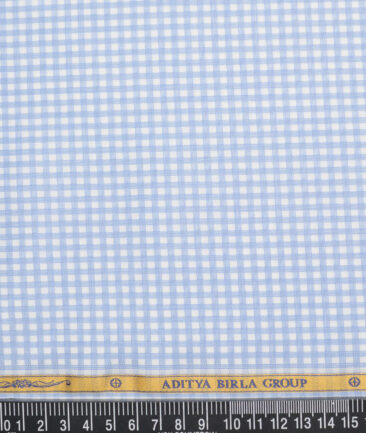 Soktas  Giza Cotton Checks Shirting Fabric (White & Blue)