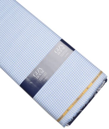 Soktas  Giza Cotton Checks Shirting Fabric (White & Blue)