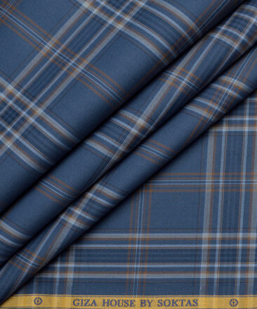 Soktas  Giza Cotton Checks Shirting Fabric (Dark Blue)