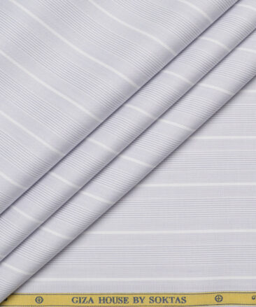Soktas  Cotton Tencel Striped Shirting Fabric (Light Grey)