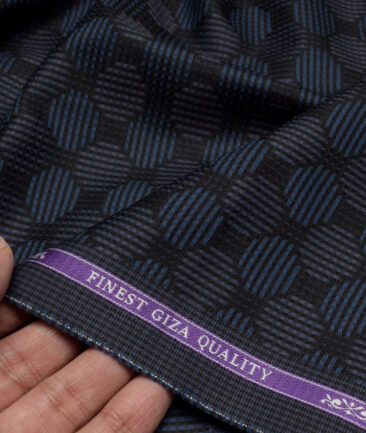 Soktas  Giza Cotton Self Design Shirting Fabric (Black & Blue)