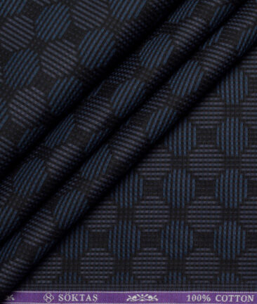 Soktas  Giza Cotton Self Design Shirting Fabric (Black & Blue)