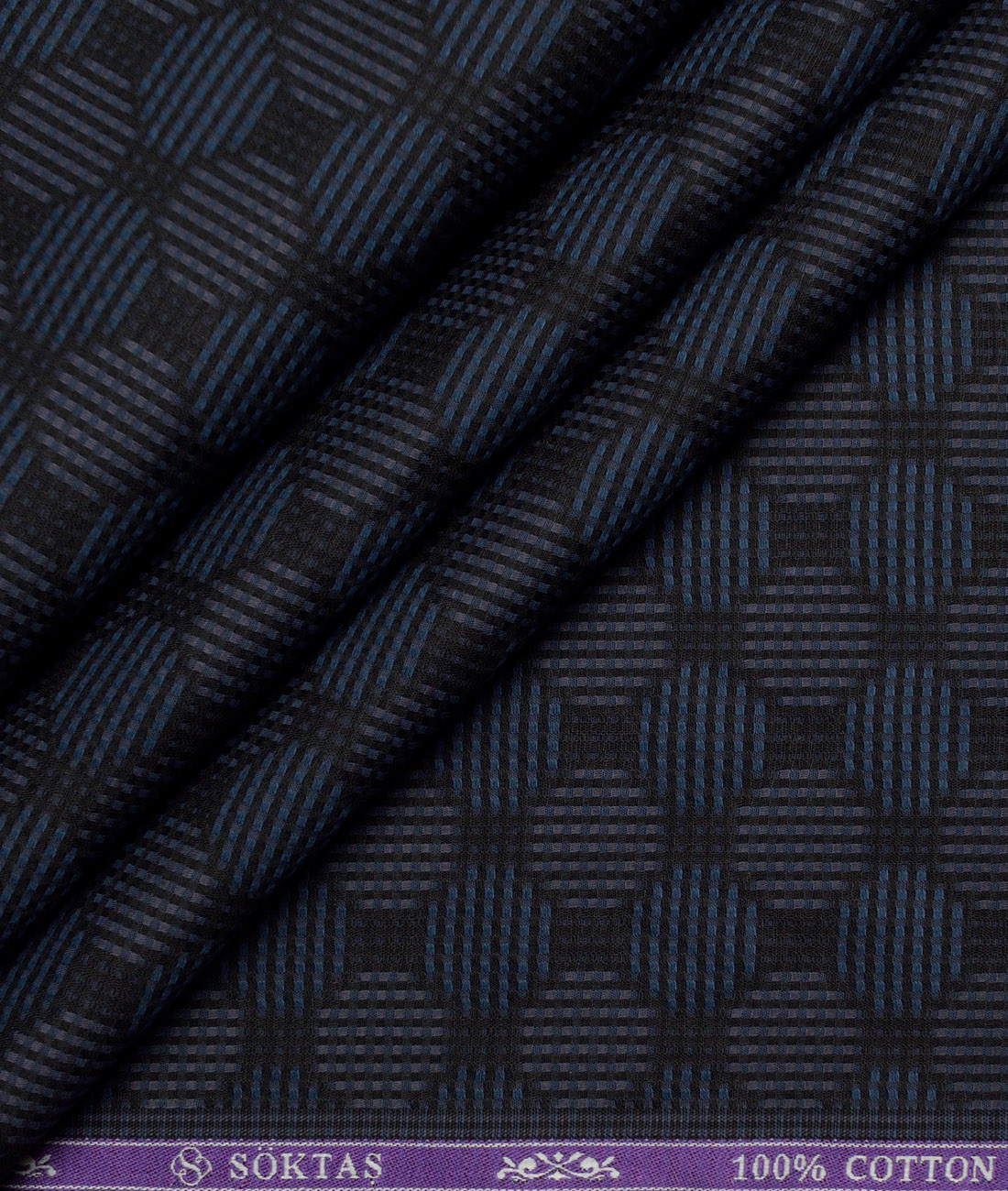 Soktas Giza Cotton Self Design Shirting Fabric (Black & Blue) Soktas Giza Cotton Self Design Shirting Fabric (Black & Blue)
