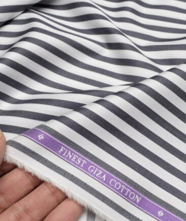 Soktas  Giza Cotton Striped Shirting Fabric (White & Black)
