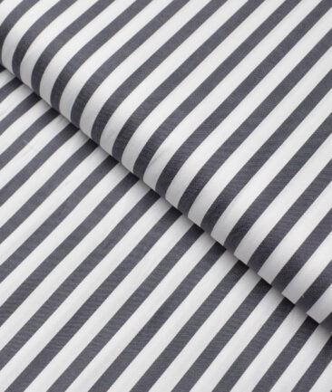 Soktas  Giza Cotton Striped Shirting Fabric (White & Black)