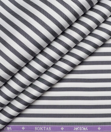 Soktas  Giza Cotton Striped Shirting Fabric (White & Black)