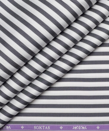 Soktas  Giza Cotton Striped Shirting Fabric (White & Black)