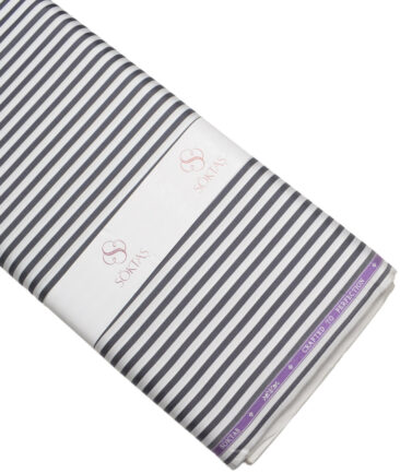 Soktas  Giza Cotton Striped Shirting Fabric (White & Black)
