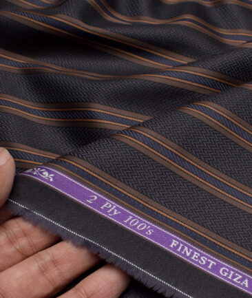 Soktas 2 Ply 100's Giza Cotton Striped Shirting Fabric (Dark Grey)