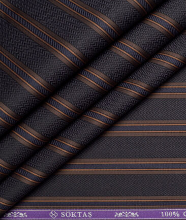 Soktas 2 Ply 100's Giza Cotton Striped Shirting Fabric (Dark Grey)