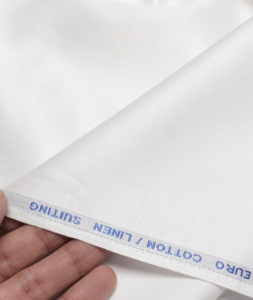 Solino  Solids European Cotton Linen Stretchable Trouser or Chinos Fabric (White) - Image 2