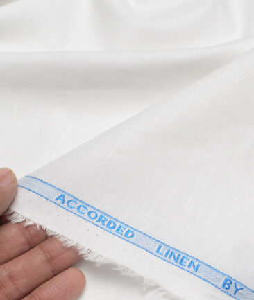 Cadini Italy  Cotton Linen Solids Shirting Fabric (White)