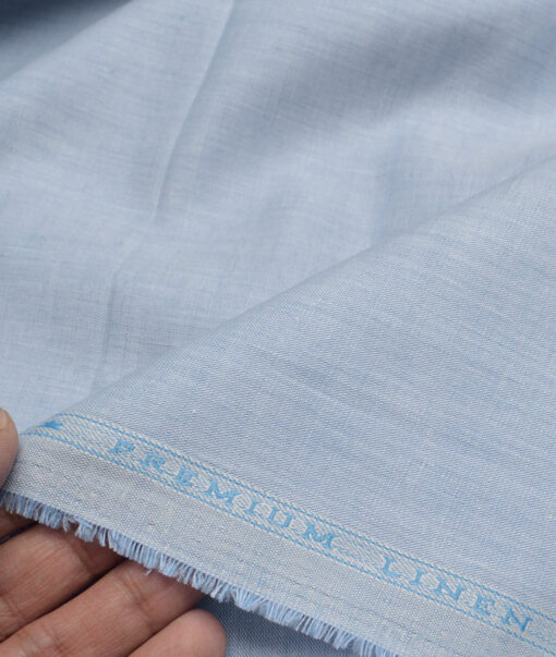 Cavallo by Linen Club  Cotton Linen Solids Shirting Fabric (Light Blue)