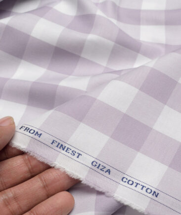 Luthai  Giza Cotton Checks Shirting Fabric (White & Purple)