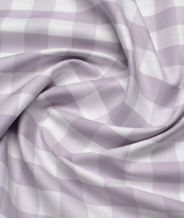 Luthai  Giza Cotton Checks Shirting Fabric (White & Purple)