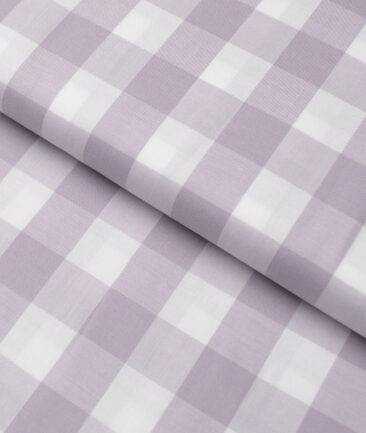 Luthai  Giza Cotton Checks Shirting Fabric (White & Purple)