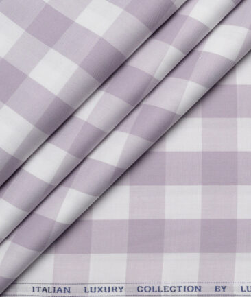 Luthai  Giza Cotton Checks Shirting Fabric (White & Purple)