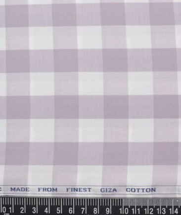 Luthai  Giza Cotton Checks Shirting Fabric (White & Purple)
