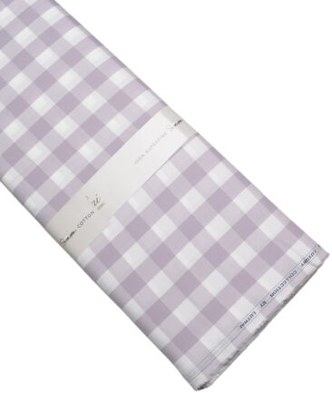 Luthai  Giza Cotton Checks Shirting Fabric (White & Purple)