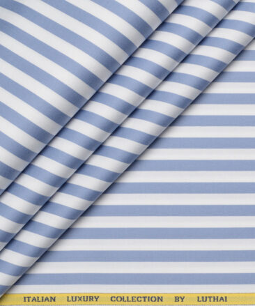 Luthai  Supima Cotton Striped Shirting Fabric (White & Blue)